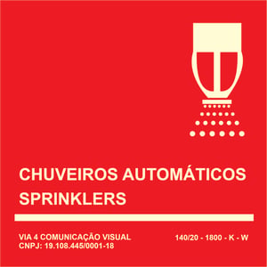 PLACA SPRINKLER - SPK EM PVC PVC 3mm 14x14 cm Silk Impressão direta epóxi e fotoluminescente, padrão bombeiro Corte reto Com dupla-face