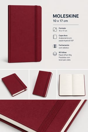 Kit Moleskine - PREMIUM - Capa dura cartonada - 10x17cm - Personalizada - 80 folhas - 1x1 cor  +  caneta + caixa - 10 unidades