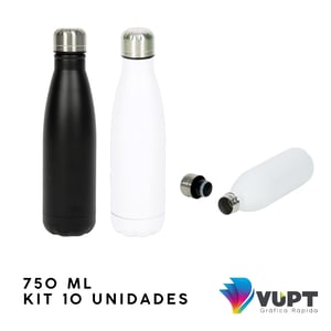Garrafa Térmica de Aço Inox Estilo Cola 750ml Personalizada - Kit 10 unidades Metal Inox     