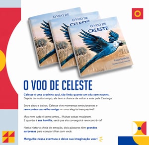 Livro O Voo da Celeste - Literatura bem emocionante Capa: Papel couchê 250g e miolo em papel couchê 170g 200 x 205 mm 4x4 cores sem revestimento Corte reto e lombada quadrada 