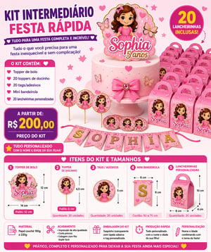 kit festa infantil - INTERMEDIÁRIO - personalizado - Topper bolo + topper docinho + tags adesivo + mini bandeirinhas + caixa lembrancinha Adesivo, duples e couche  colorida  cortes especiais IMAGEM ILUSTRATIVA