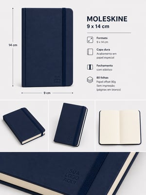 Moleskine - Capa dura cartonada - 9x14cm - Personalizada - 80 folhas sem impressão  - 10 unidades      