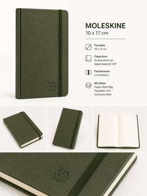 Moleskine - Capa dura cartonada - 10x17cm - Personalizada - 80 folhas - 1x1 cor  - 10 unidades      