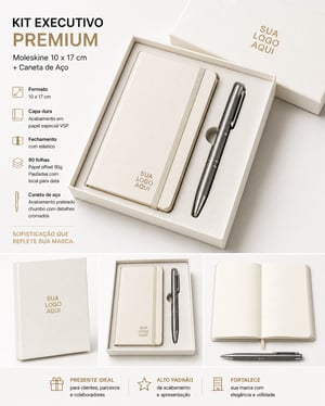 Kit Moleskine - PREMIUM - Capa dura cartonada - 10x17cm - Personalizada - 80 folhas - 1x1 cor  +  caneta + caixa - 10 unidades