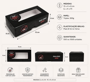 Caixa Sushi - DELIVERY Duplex, triplex e kraft 15 X 4 X 8 cm 4x0, 2x0 ,1x0  cortes especiais IMAGEM ILUSTRATIVA