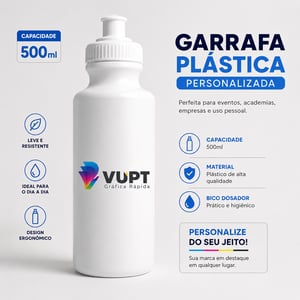 Garrafa Squeeze Plástica 500ml - Personalizada Plástico  DTF   