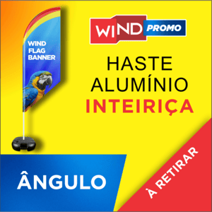 WIND BANNER PROMOCIONAL (M) Base Titan Black Modelo Maleta com Alça 2.45m x 0.65m Dupla-Face | Impressão Sublimática Modelo ÂNGULO Estrutura de Alumínio Inteiriça SOMENTE RETIRADA