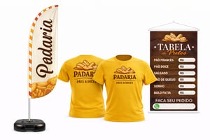 KIT PADARIA Kit personalizado completo KIT PERSONALIZADO IMPRESSÃO 4X0 ULTRA-HD MIMAKI Modelos PENA-FACA-VELA-ÂNGULO 1 WIND+2CAMISETAS+1BANNER FRETE GRÁTIS NAS COMPRAS ACIMA DE 100,00, CONSULTE AS REGIÕES.