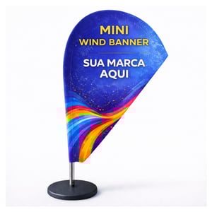 MINI WIND BANNER HASTES DE ALUMÍNIO GOTA  TECIDO DUPLA-FACE 100% POLIÉSTES SUPORTE REDONDO 