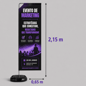 WIND BANNER RETANGULAR PEQUENO P Base Titan Black Redonda 2.15m x 0.65m Dupla-Face | Impressão Ultra-HD EPSON Tecido TecnoSport 100% Sintético RETANGULAR Estrutura de Alumínio Desmontável