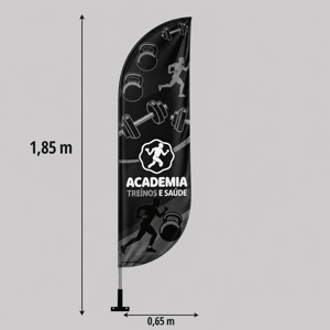 WIND BANNER PAREDE PEQUENO P Completo com Hastes e Suporte de Aço 1.85M X 0.65M Dupla-Face Ultra-HD Sublimática EPSON Modelos PENA-FACA-VELA-ÂNGULO Embalagem 