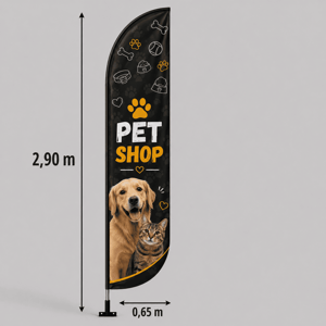 WIND BANNER PAREDE GRANDE G Completo com Hastes e Suporte de Aço 2.90M X 0.65M Dupla-Face Ultra-HD Sublimática EPSON Modelos PENA-FACA-VELA-ÂNGULO Embalagem Estrutura de Alumínio Desmontável