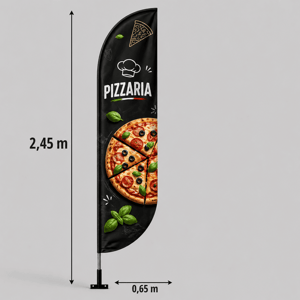 WIND BANNER PAREDE MÉDIO M Completo com Hastes e Suporte de Aço 2.45M X 0.65M Dupla-Face Ultra-HD Sublimática EPSON Modelos PENA-FACA-VELA-ÂNGULO Embalagem Estrutura de Alumínio Desmontável