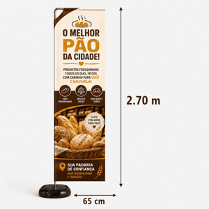 WIND BANNER RETANGULAR GRANDE G Base Titan Black Redonda 2.70m x 0.65m Dupla-Face | Impressão Ultra-HD EPSON Tecido TecnoSport 100% Sintético RETANGULAR Estrutura de Alumínio Desmontável