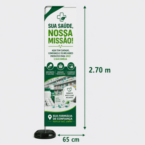 WIND BANNER RETANGULAR MÉDIO M Base Titan Black Redonda 2.70m x 0.65m Dupla-Face | Impressão Ultra-HD EPSON Tecido TecnoSport 100% Sintético RETANGULAR Estrutura de Alumínio Desmontável