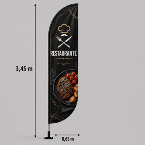WIND BANNER PAREDE EXTRA GRANDE GG Completo com Hastes e Suporte de Aço 3.45M X 0.65M Dupla-Face Ultra-HD Sublimática EPSON Modelos PENA-FACA-VELA-ÂNGULO Embalagem Estrutura de Alumínio Desmontável