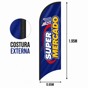 TECIDO WIND BANNER COSTURA EXTERNA VELA Tecido 100% Poliéster 1.95M X 0.65M Dupla-Face | Impressão Sublimática Costura Externa Interlock Linha branca 