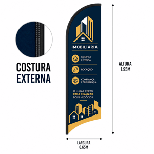 TECIDO WIND BANNER COSTURA EXTERNA ÂNGULO Tecido 100% Poliéster 1.95M X 0.65M Dupla-Face | Impressão Sublimática Costura Externa Interlock Linha branca 