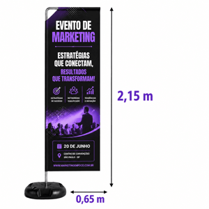 WIND BANNER RETANGULAR PEQUENO P Base Titan Black Redonda 2.15m x 0.65m Dupla-Face | Impressão Ultra-HD EPSON Tecido TecnoSport 100% Sintético RETANGULAR Estrutura de Alumínio Desmontável