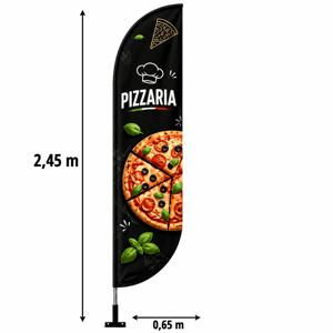WIND BANNER PAREDE MÉDIO M Completo com Hastes e Suporte de Aço 2.45M X 0.65M Dupla-Face Ultra-HD Sublimática EPSON Modelos PENA-FACA-VELA-ÂNGULO Embalagem Estrutura de Alumínio Desmontável