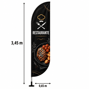 WIND BANNER PAREDE EXTRA GRANDE GG Completo com Hastes e Suporte de Aço 3.45M X 0.65M Dupla-Face Ultra-HD Sublimática EPSON Modelos PENA-FACA-VELA-ÂNGULO Embalagem Estrutura de Alumínio Desmontável