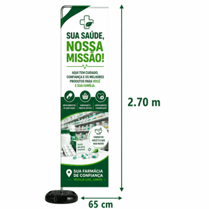 WIND BANNER RETANGULAR MÉDIO M Base Titan Black Redonda 2.70m x 0.65m Dupla-Face | Impressão Ultra-HD EPSON Tecido TecnoSport 100% Sintético RETANGULAR Estrutura de Alumínio Desmontável