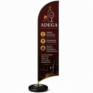 WIND BANNER PEQUENO  ÂNGULO COSTURA EXTERNA TECIDO TECNOSPORT 100% SINTÉTICO 1.85M X 0.65M DUPLA-FACE | IMPRESSÃO ULTRA-HD EPSON ESTRUTURA DE ALUMÍNIO INTEIRIÇA COSTURA OVERLOQUE EXTERNO BASE TITAN BLACK COM ALÇA