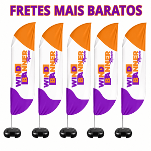 KIT COM 05 WIND BANNERS COMPLETOS TECIDO TECNOSPORT 100% SINTÉTICO P-M-G-GG DUPLA-FACE | IMPRESSÃO ULTRA-HD EPSON ESTRUTURA DE ALUMÍNIO DESMONTÁVEL FACA | PENA | VELA | ÂNGULO / BASE TITAN BLACK FRETE GRÁTIS NAS COMPRAS ACIMA DE 100,00, CONSULTE AS REGIÕES.