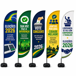 WIND BANNERS PARA ELEIÇÕES FIBRA TECIDO 100% POLIÉSTER DUPLA-FACE P - M-G DUPLA-FACE | IMPRESSÃO ULTRA-HD EPSON ESTRUTURA DE FIBRA COSTURA EXTERNA COM LINHA BRANCA 