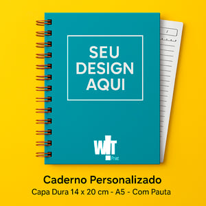Caderno Personalizado - Capa Dura 14 x 20 cm - A5 - Com Pauta Papel Sulfite 75 gr 14 x 20 cm  Laminação Fosca ou Brilho Capa Dura Com Pauta ou Quadriculado