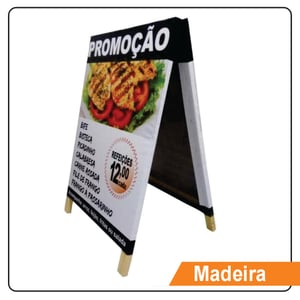 Cavalete de Madeira Madeira Pinus Varios tamanhos 4x0 cores Lona com Impressão Digital  