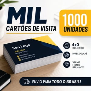 1000 Cartão de visita 4x0 cores PROMOÇÃO Couchê 250g 9x5cm 4x0 Verniz Total Brilho Corte Reto 