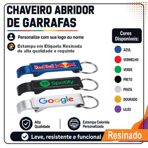 Chaveiro de Metal Abridor de Garrafa (Pé de Galinha) RESINARDO Aluminio  4x0 Adesivo Resinado  