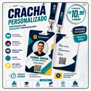 Crachá Personalizado – Frente e Verso Coloridos | 4x4 Cores Crachá plástico compacto 86x54mm 4x4 cores (Frente e Verso Coloridos)