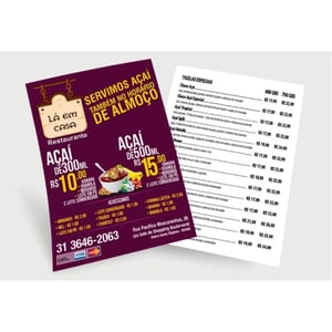 Panfleto 4/1 Cor Papel Couchê 115g Couchê 115g 10x15cm 4/1 Impressão colorida na frente, ficando o verso Preto   