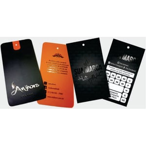 Tags 4/4 cor – 300G Bopp com Verniz UV Localizado e Corte Especial Couchê 300g 9x5cm 4/4 Verniz UV Localizado Corte Especial 