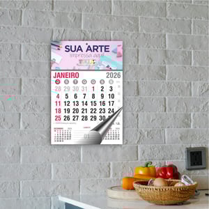 Calendário Mini Comercial Cabeçalho Papel Glossy 14x22cm Impressão Colorida Laminação Brilho Furo Padrão Bloco 12 Meses