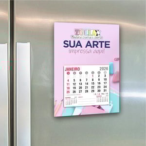 Calendário Postal com Imã Papel Glossy 10x14cm Impressão Colorida Laminação Brilho Manta Magnética Bloco 12 meses