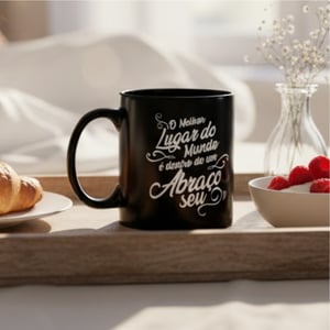 Caneca Black Personalizada Cerâmica 325ml Estampa Colorida Sublimação Preta Brilho 