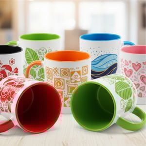 Caneca Alça e Interior Coloridos Cerâmica 325ml  Sublimação Branca Brilho Tam. da arte: 200x90mm