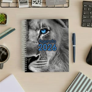 Agenda Leão de Judá Miolo Off Set 75g 18x21cm Impressão Colorida Capa Dura Laminada Fechamento em Espiral 