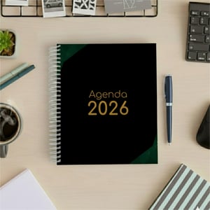 Agenda Tempo Miolo Off Set 7g 18x21cm Impressão Colorida Capa Dura Laminada Fechamento em Espiral 