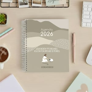 Agenda Ele Faz Miolo Off Set 75g 18x21cm Impressão Colorida Capa Dura Laminada Fechamento em Espiral 