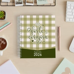 Agenda Forte e Corajosa - Xadrez Miolo Off Set 18x21cm Impressão Colorida Capa Dura Laminada Fechamento em Espiral 