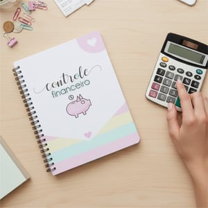 Controle Financeiro Miolo Off Set 90g 15,5x21,5cm Colorido Laminação Padrão Espiral Cristal Capa Dura