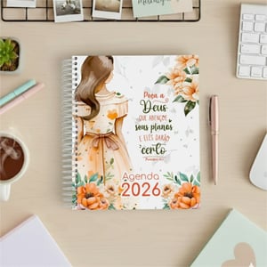 Agenda Planos Miolo Off Set 75g 18x21cm Impressão Colorida Capa Dura Laminada Fechamento em Espiral 
