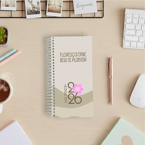 Agenda Floresça - Slim Miolo Off Set 18x21cm Impressão Colorida Capa Dura Laminada Fechamento em Espiral 