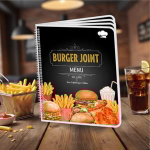 Cardápio Encadernado Papel Glossy 21x30cm Impressão Frente e Verso Plastificação Rígida Fechamento em Espiral 