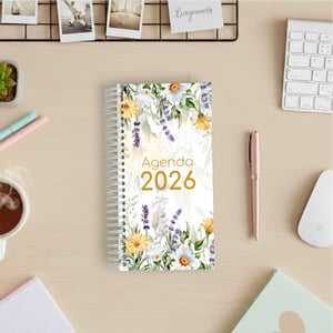 Agenda Essência - Slim Miolo Off Set 75g 11x21cm Impressão Colorida Capa Dura Laminada Fechamento em Espiral 