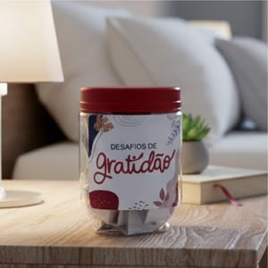 Desafios de Gratidão Papéis Coloridos   Pote Plástico Corte Reto 